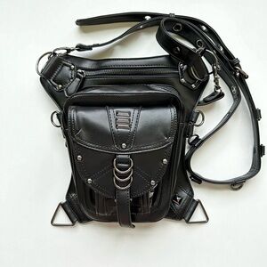 Leather Hip Leg Purse Adjustable Straps Motorcycle Bag